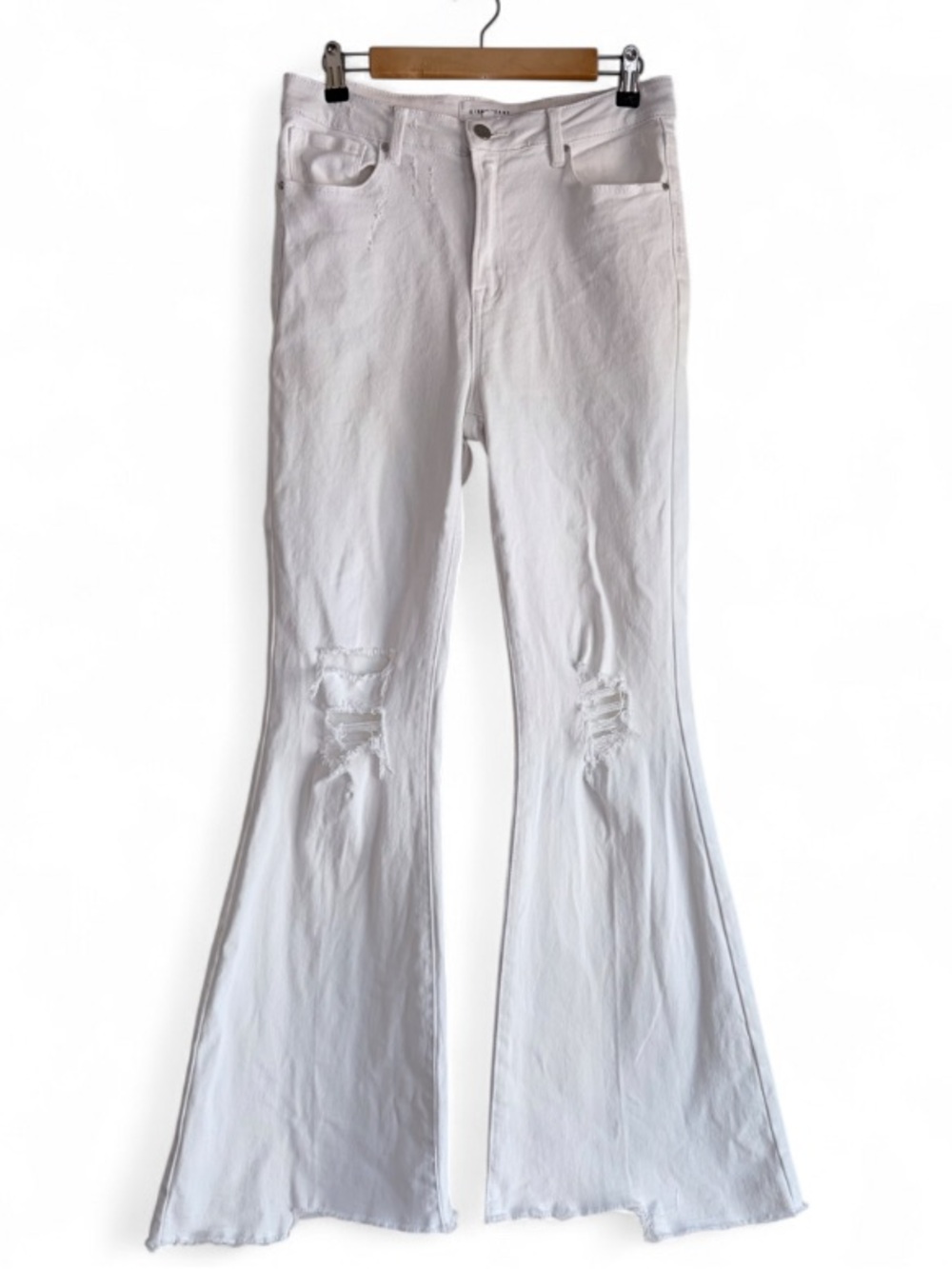 Risen White Denim Distressed Flare Leg Bootcut Jeans Size 13